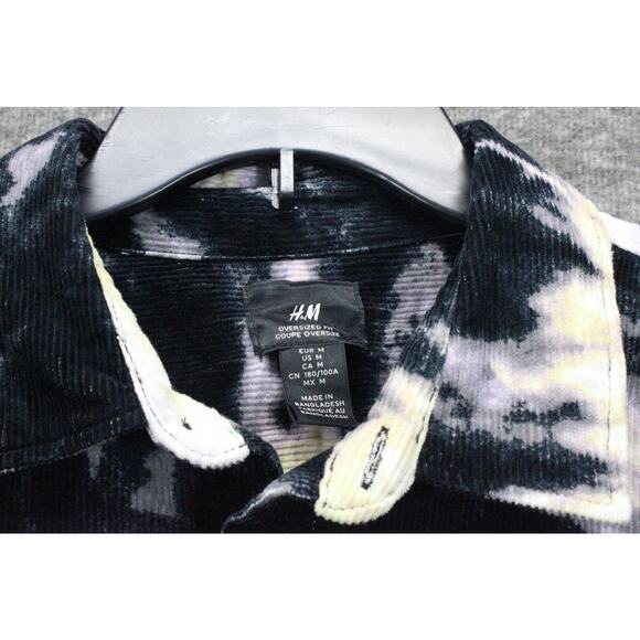 H&M Black Shirt Corduroy Tie Dye Long Sleeve Cotton Mens Medium Shacket - Picture 3 of 7
